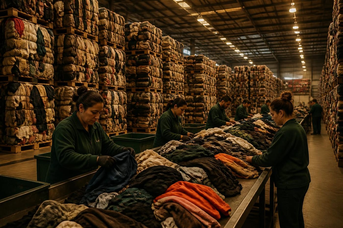 Fardos prensados de ropa clasificada listos para carga en Alcoy